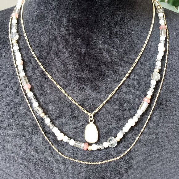 Women Multicolor Multiple Beaded & Chain Triple Strand Necklace w/ Lobster Clasp - Picture 1 of 6